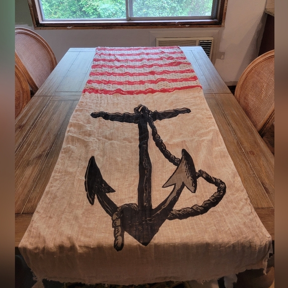 Thomas Paul Linen Anchor/Stripes Beachy Table Runner 72x26 - Picture 1 of 5